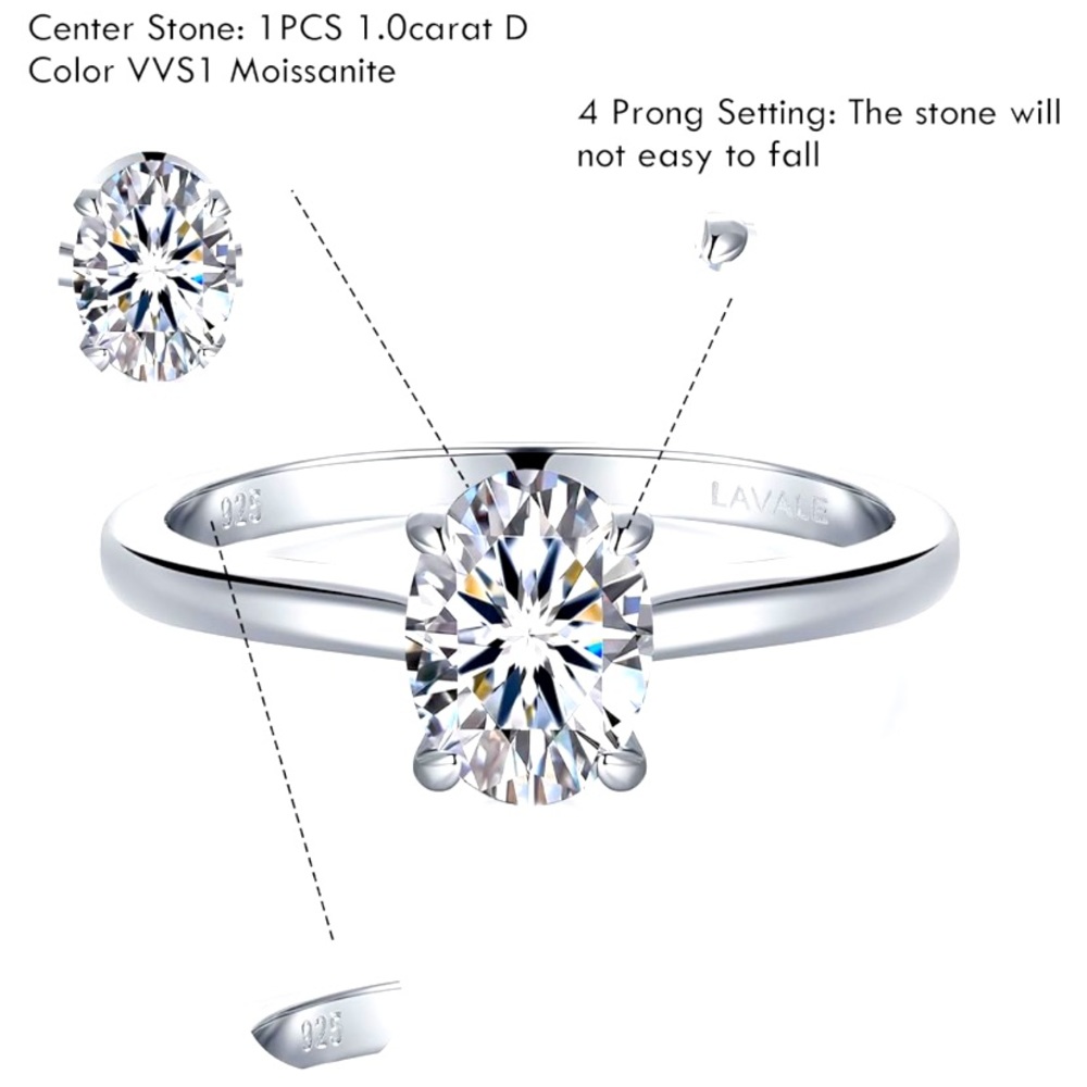 Solitaire Moissanite💍 1 Carat Halo Oval Cut Wedding Engagement Promise R… - Picture 7 of 11